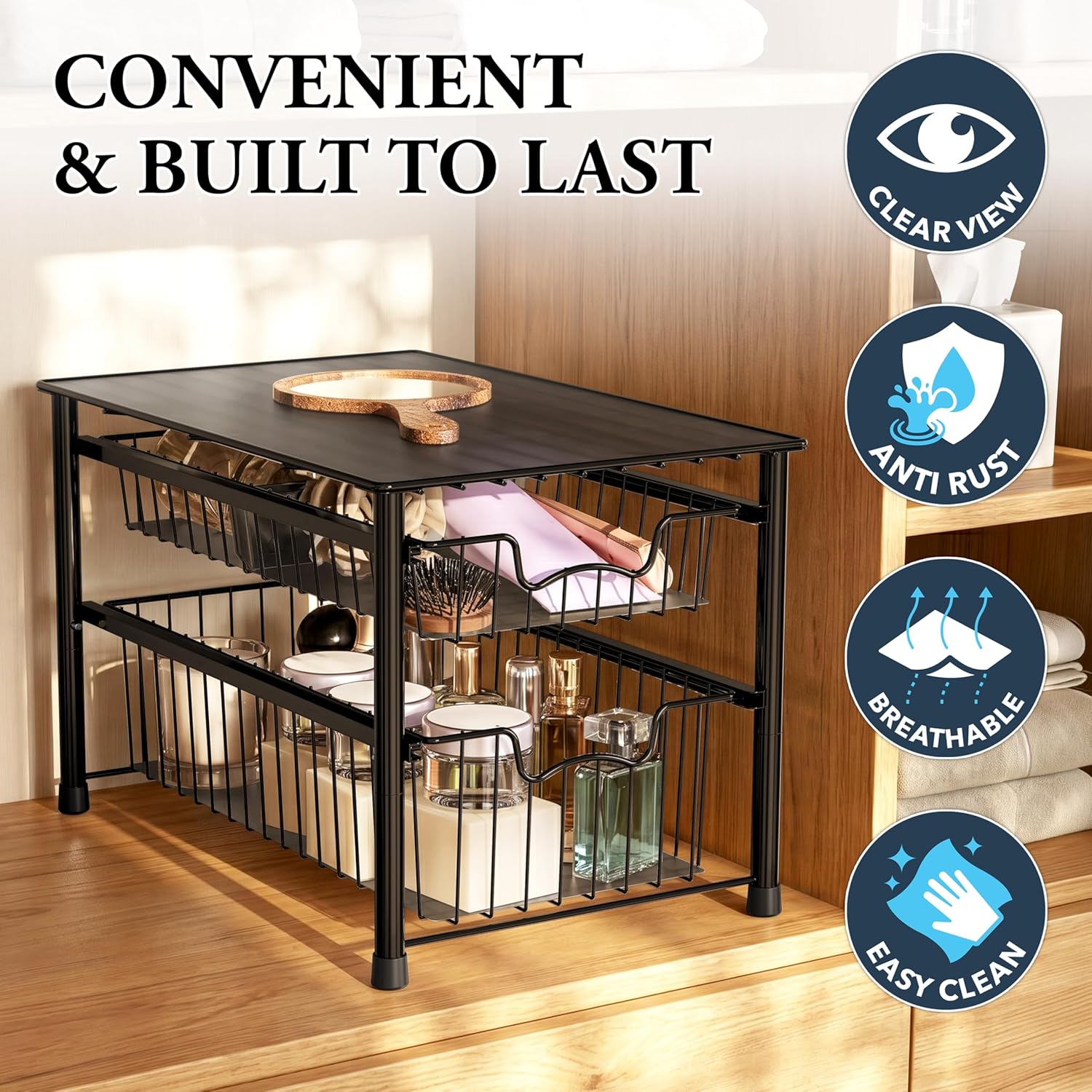 Simple Houseware Stackable 3 Tier Sliding Basket Organizer Drawer, Chrome