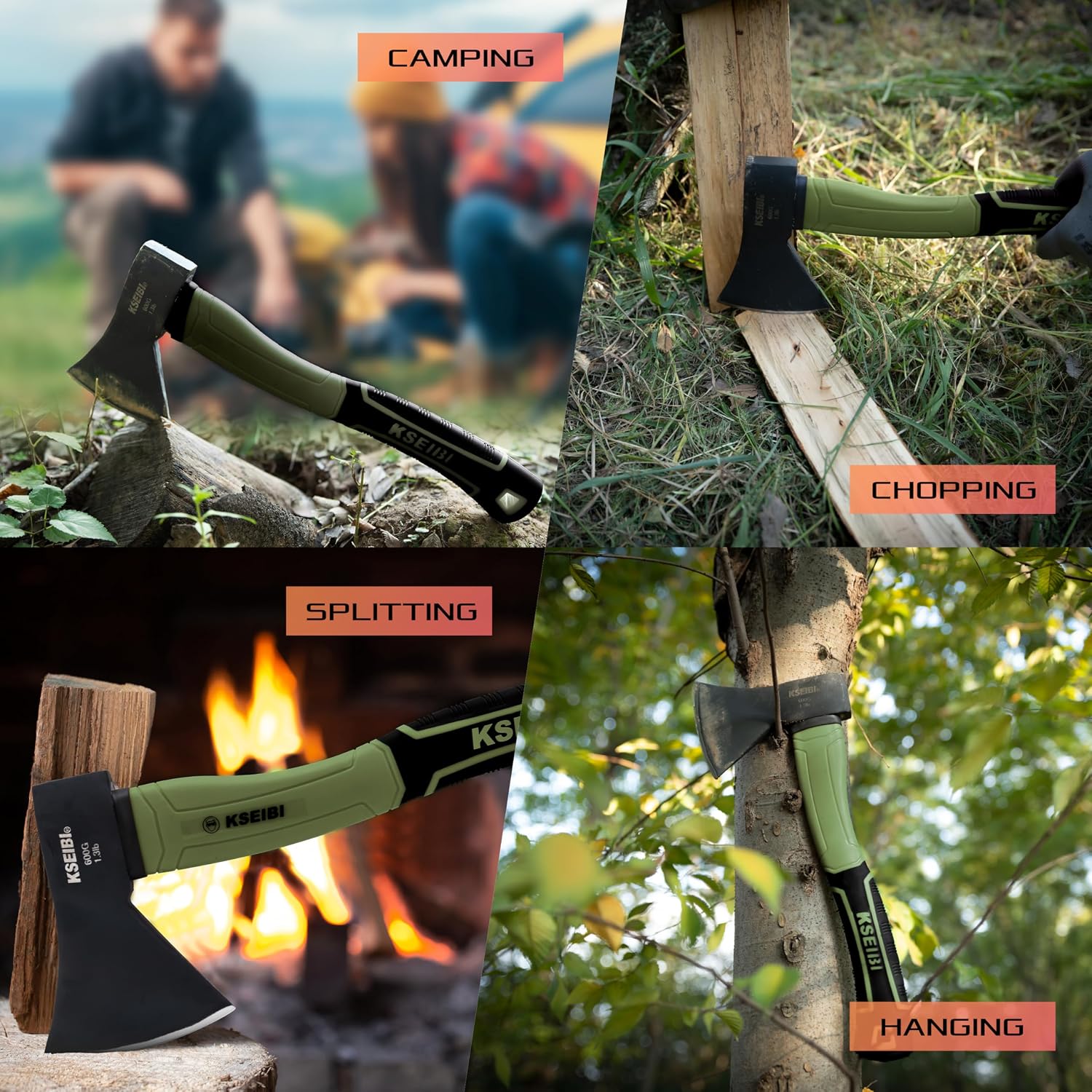 KSEIBI Wood Axe, Small Outdoor Camp Hatchet for Splitting and Kindling Wood