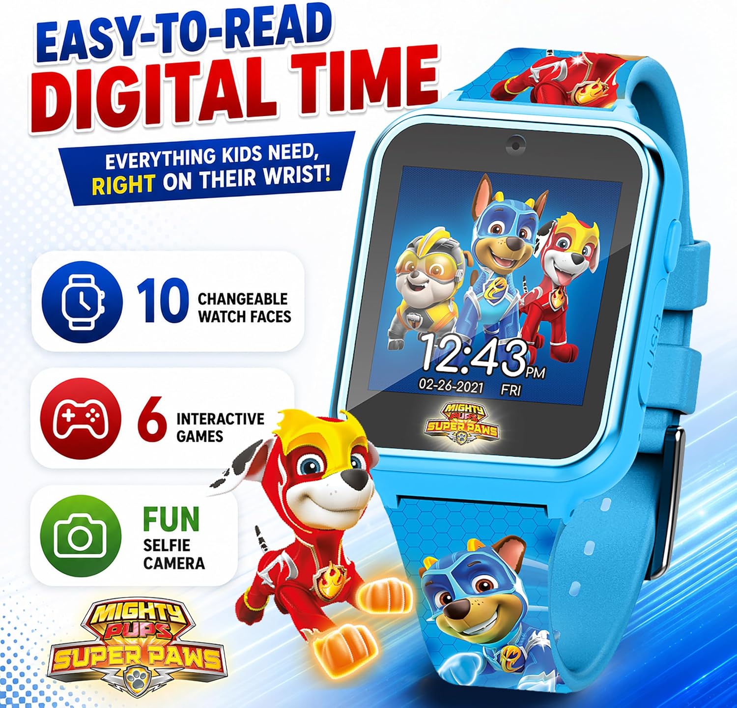 Accutime Paw Patrol Smart Watch with Camera for Kids and Toddlers - Interactive Smartwatch for Boys & Girls Featuring Games, Voice Recorder