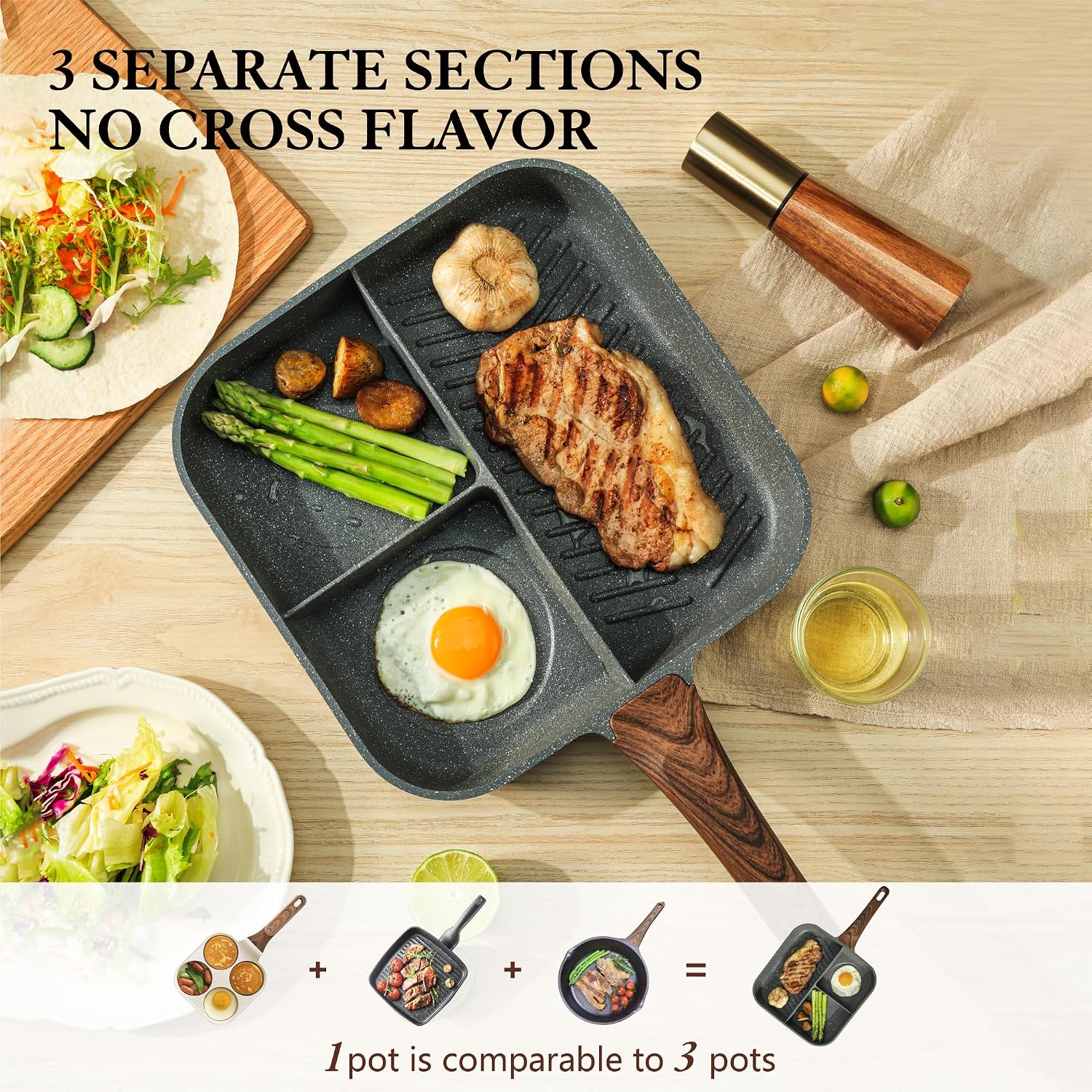 SENSARTE Nonstick Griddle Grill Pan, Pro-Grid Reversible Grill & Griddle Pan, Two Burner Cast Aluminum