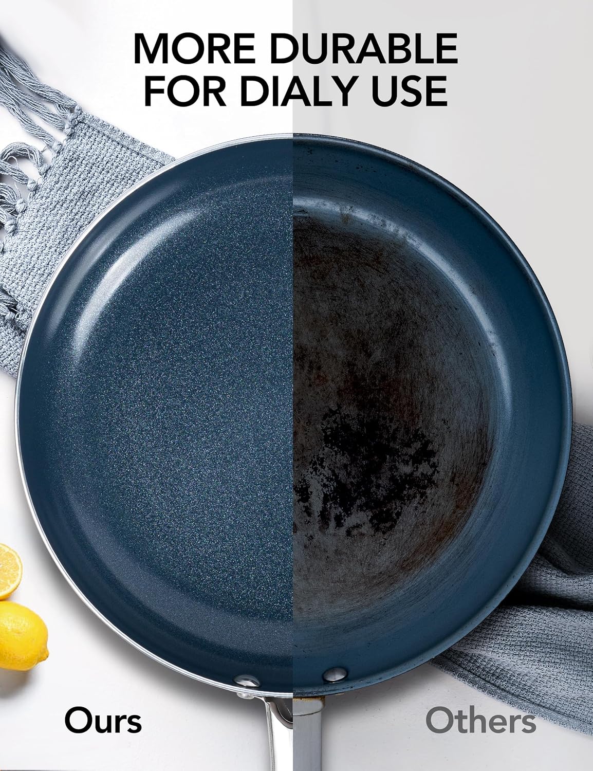 MICHELANGELO 10 Inch Frying Pan with Lid, Blue Frying Pan with Nonstick Diamond Infused Coating, Nonstick Frying Pans, Diamond Fry Pan Blue
