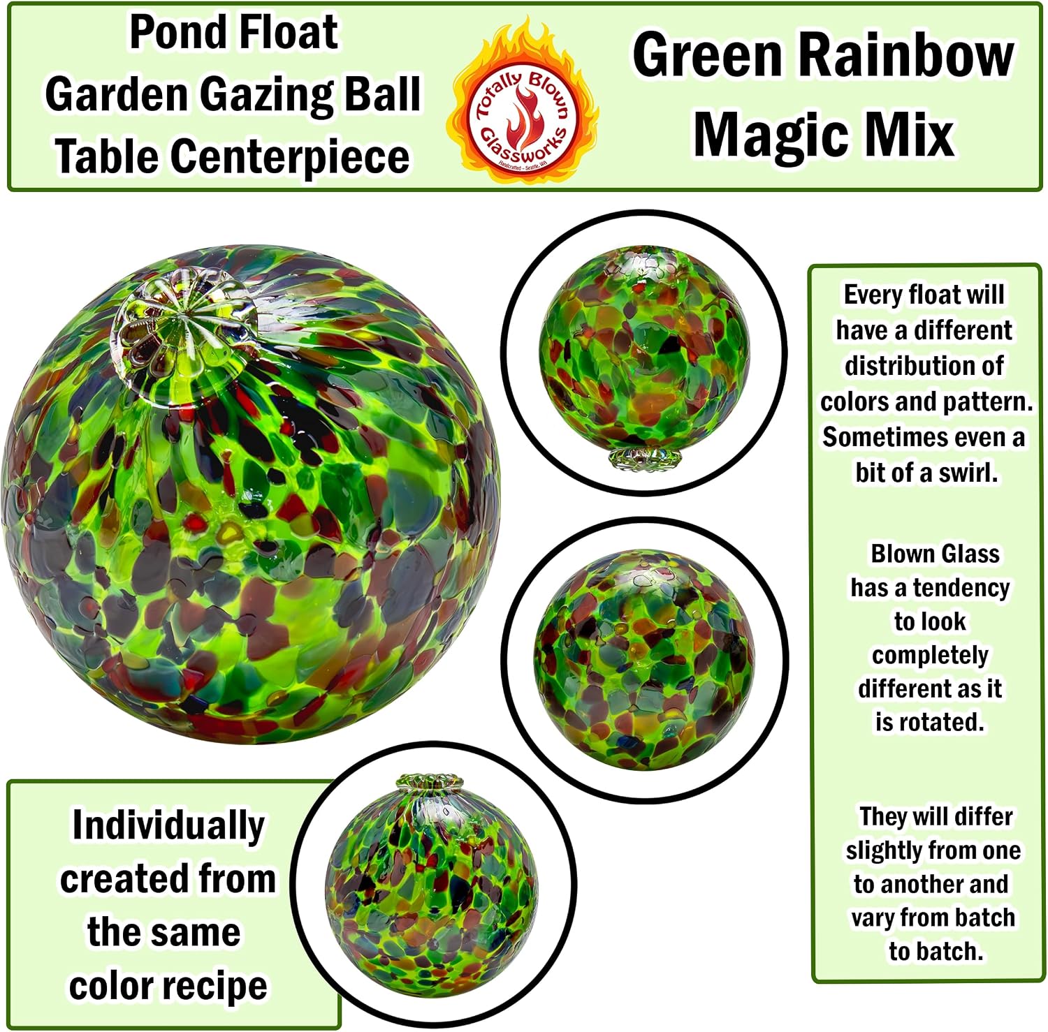 Totally Blown Glassworks Pond Float. Handmade Blown Glass, Garden Gazing Ball, Table Centerpiece