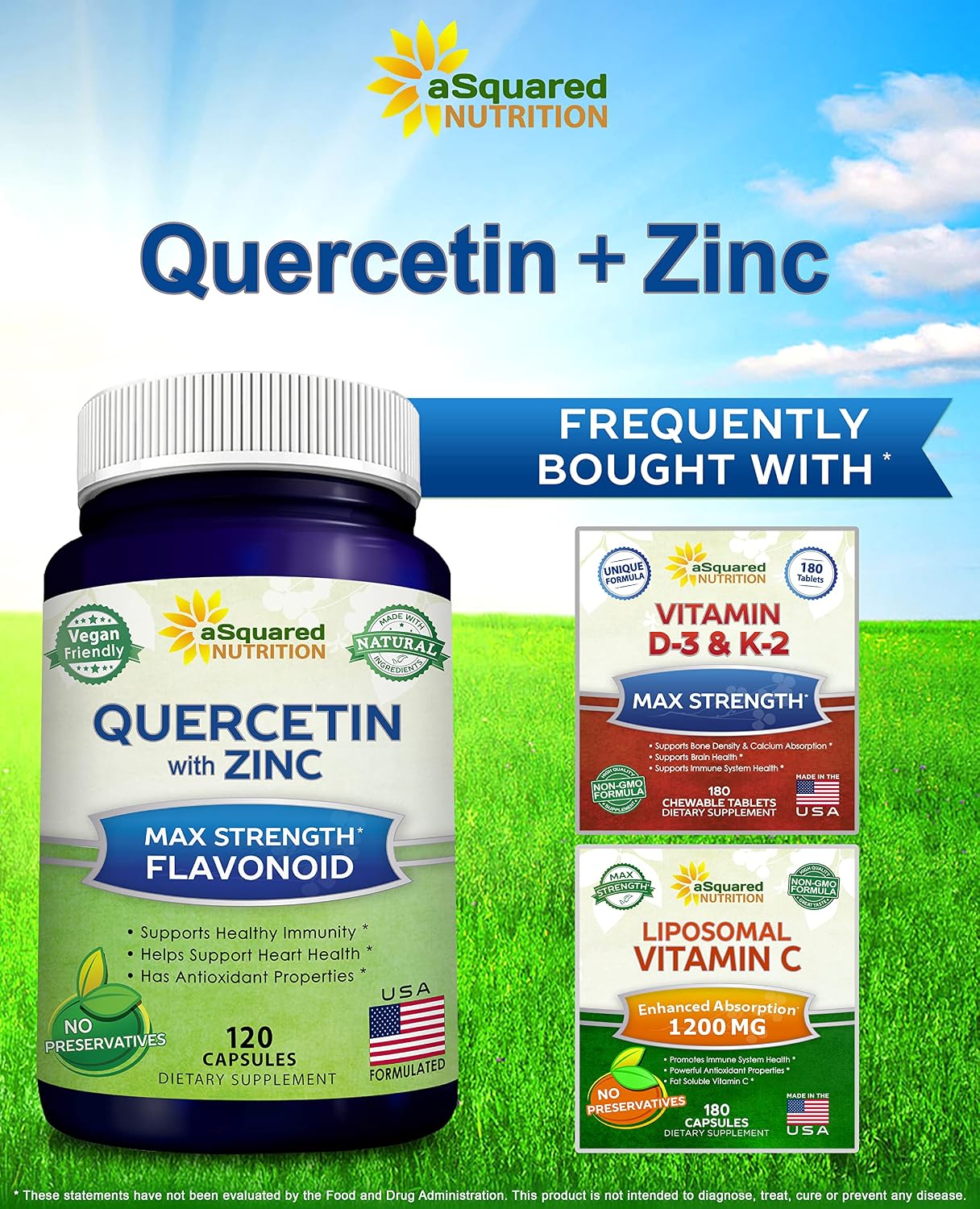Quercetin with Zinc Supplement - 1000mg Per Serving - 120 Capsules