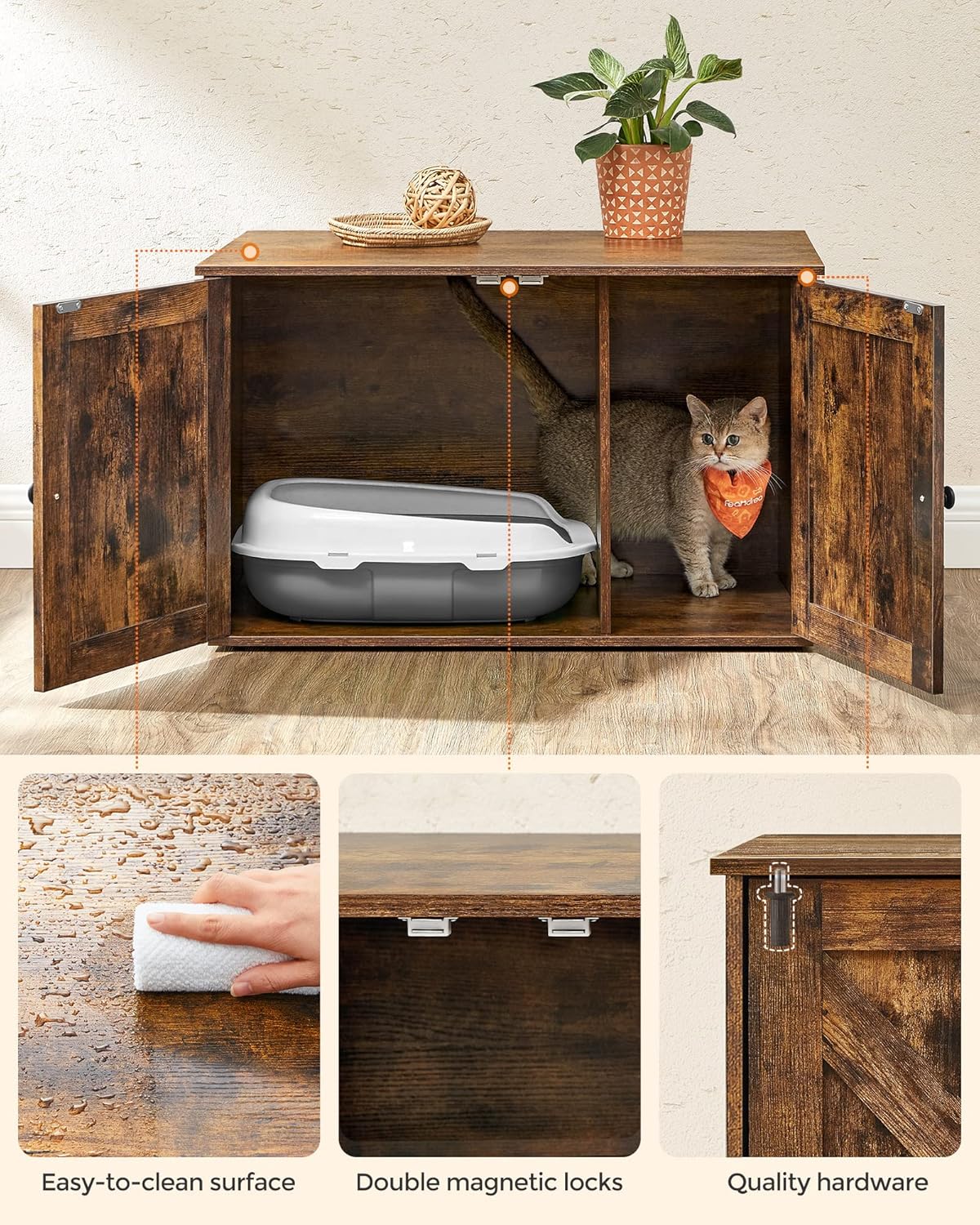 Feandrea Cat Litter Box Enclosure, End Table, 31.5 x 20.9 x 19.7 Inches