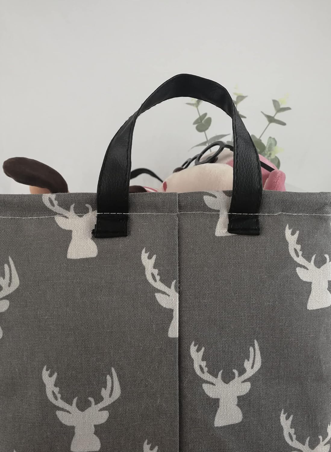 Kid Storage Basket Gift Shelf Basket Toy Storage Bin, Nursery Basket Organizer Box for Children Room Deco With Handles (Grey deer)