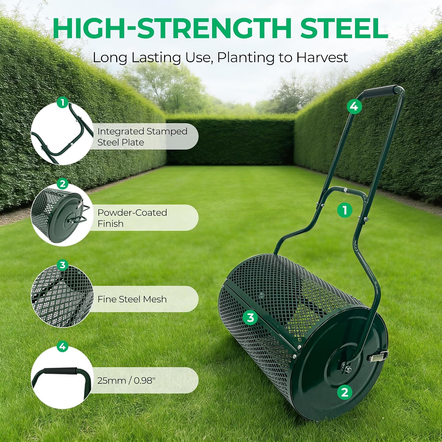 Thunderbay 24" Compost Spreader Garden Backyard Push/Tow-Behind Roller Lawn Fertilizer Peat Moss Spreader
