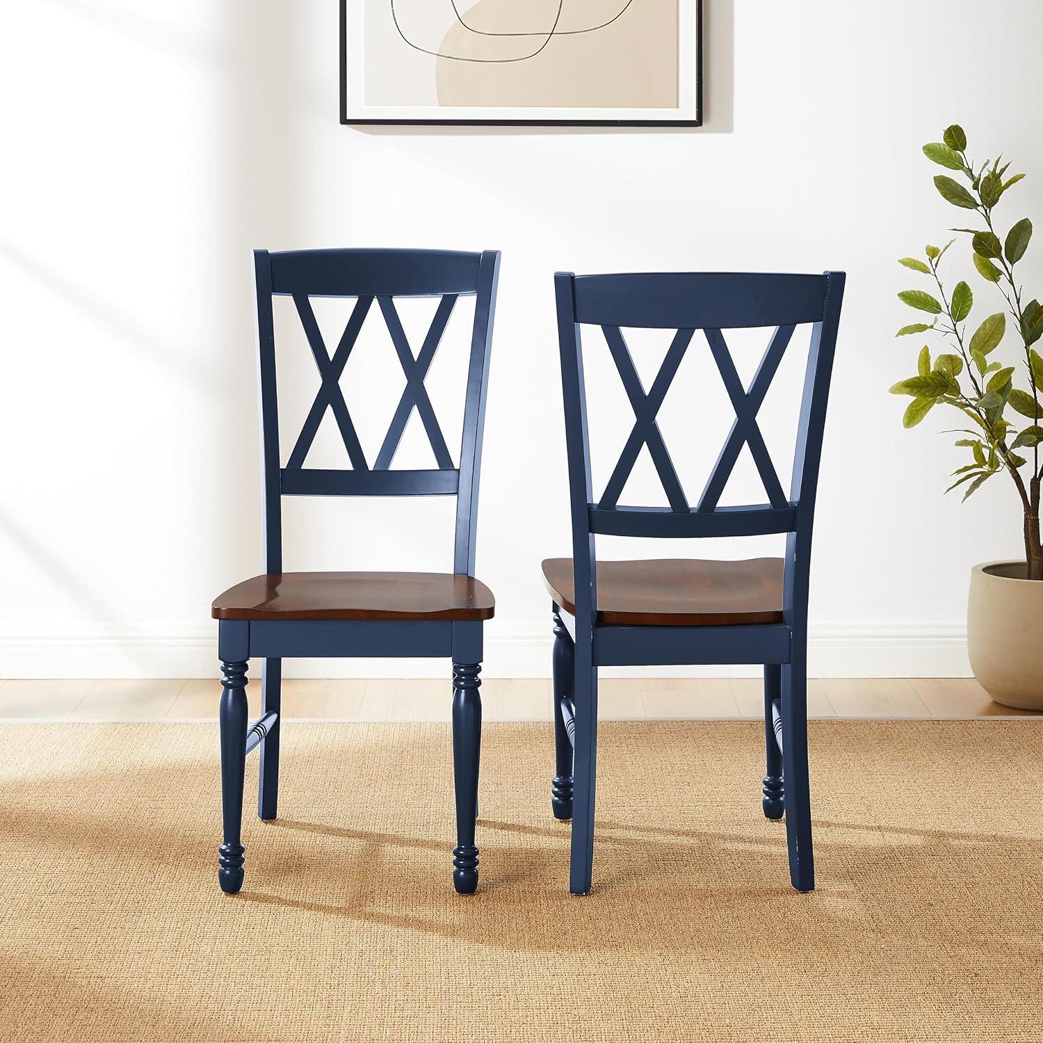 Crosley Furniture Shelby Traditional Wood X-Back Dining Room Chairs Set of 2, Kitchen Chair, Distressed White
