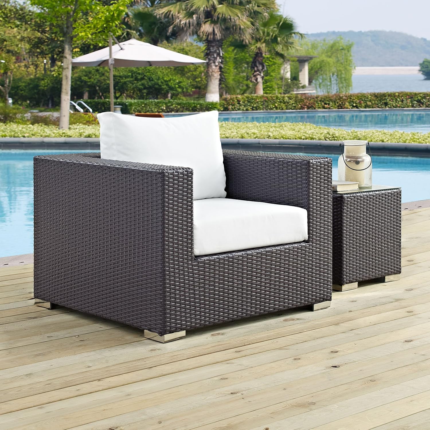 Modway Convene Wicker Rattan Outdoor Patio Loveseat in Espresso White