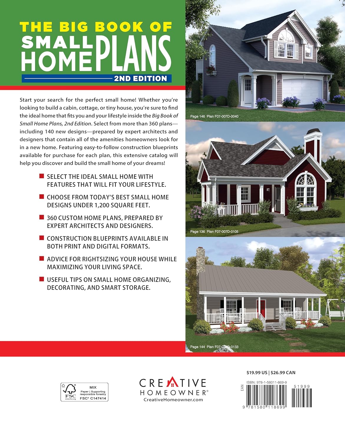 Big Book of Small Home Plans, 2nd Edition: Over 360 Home Plans Under 1200 Square Feet (Creative Homeowner) Cabins, Cottages, Tiny Houses