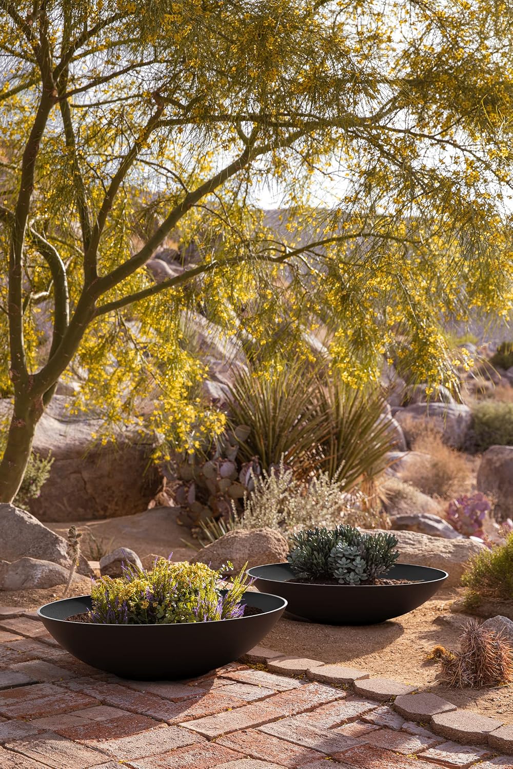 Veradek Mason Series Lane Bowl - Large Outdoor Bowl Planter | Made From a Durable Plastic-Stone Composite With Pre-Drilled Drainage Holes. Modern Patio/Tabletop Décor