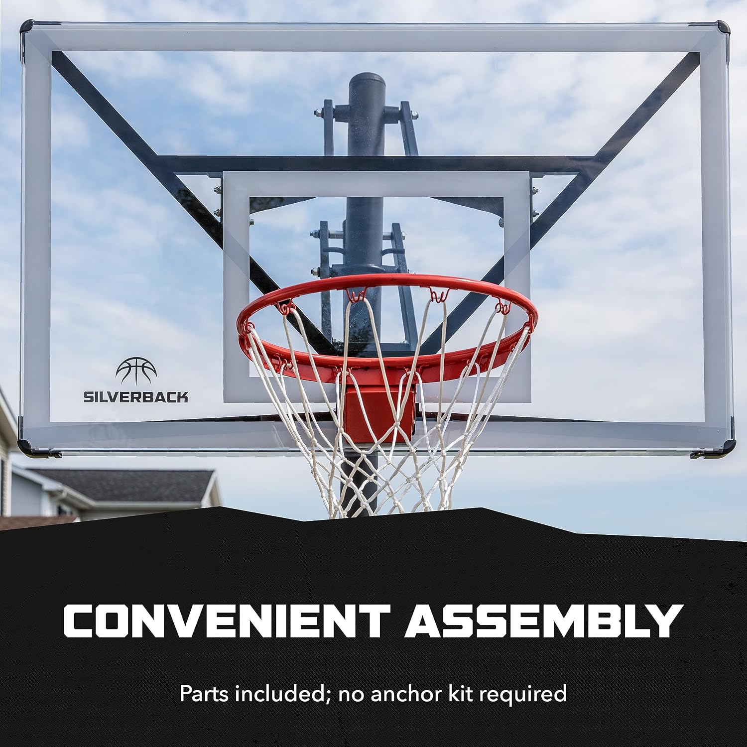 Silverback Height Adjustable In-Ground Basketball Hoop with Tempered Glass Backboard, Pro-Style Breakaway Rim, Pole and Backboard Pad
