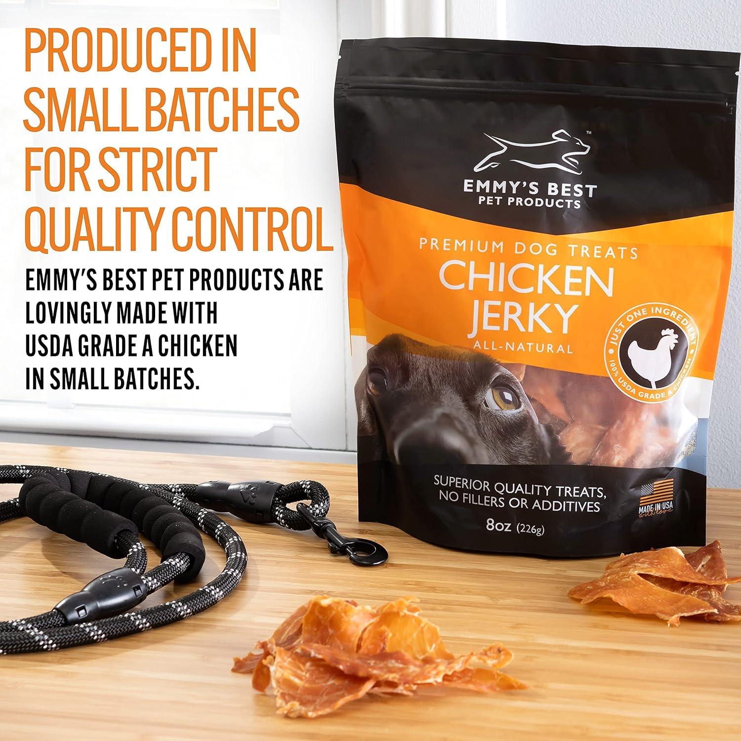 Chicken Jerky Dog Treats – Single-Ingredient 100% Real USA Chicken, 8 oz