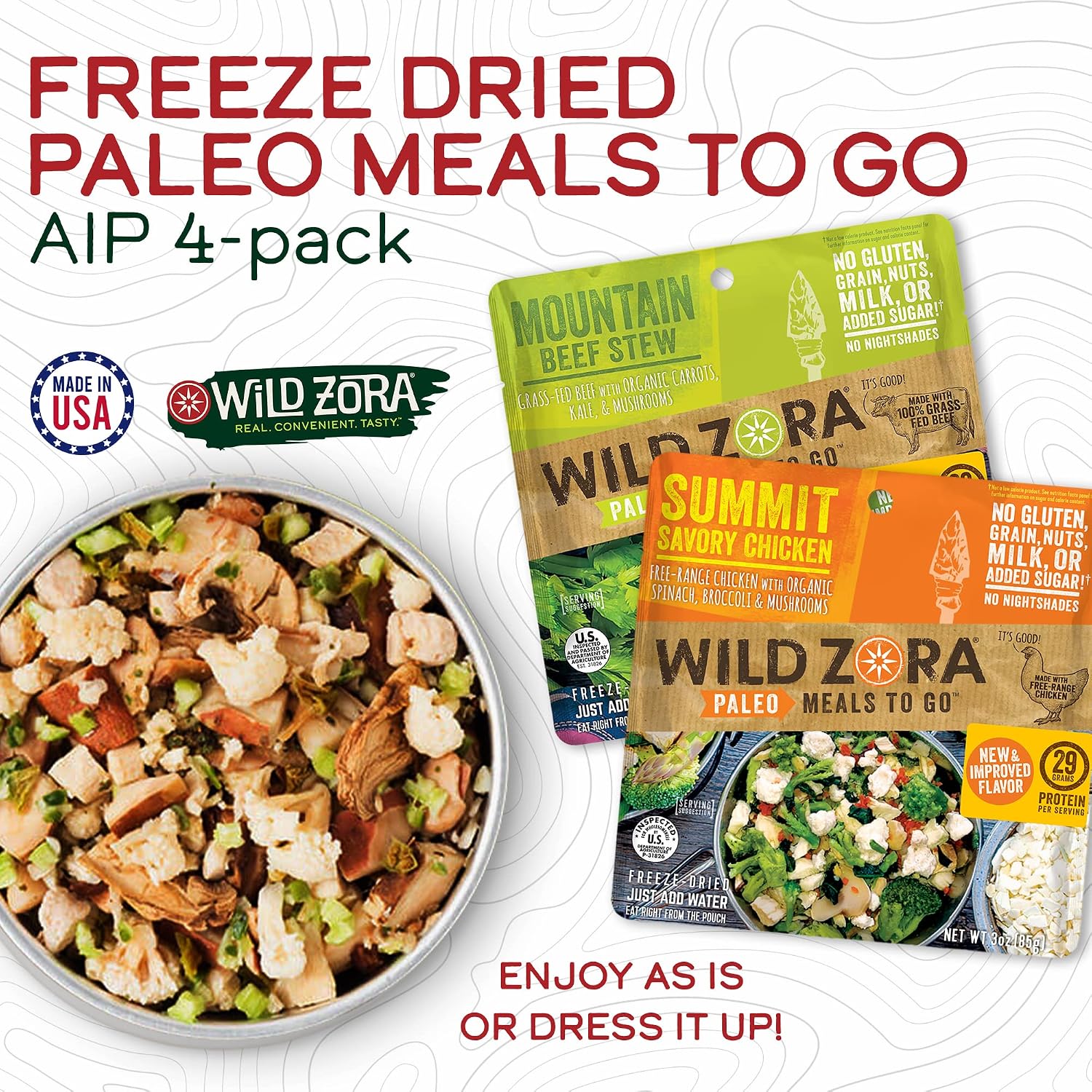 Wild Zora Paleo Freeze Dried Meals for Backpacking & Camping - Healthy Gluten Free & Grain Free Camping Meals/Backpacking Food + No Added Sugar - Great for Travel (Cliffside Coconut Berry 2-Pack)