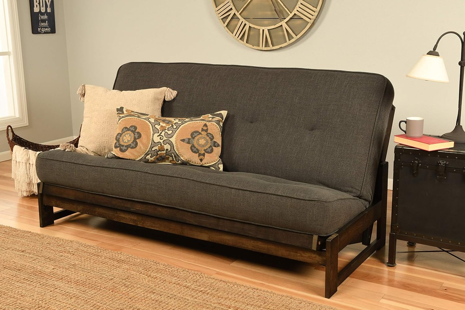 Kodiak Furniture Aspen Futon Set with Reclaim Mocha Finish, Suede Black