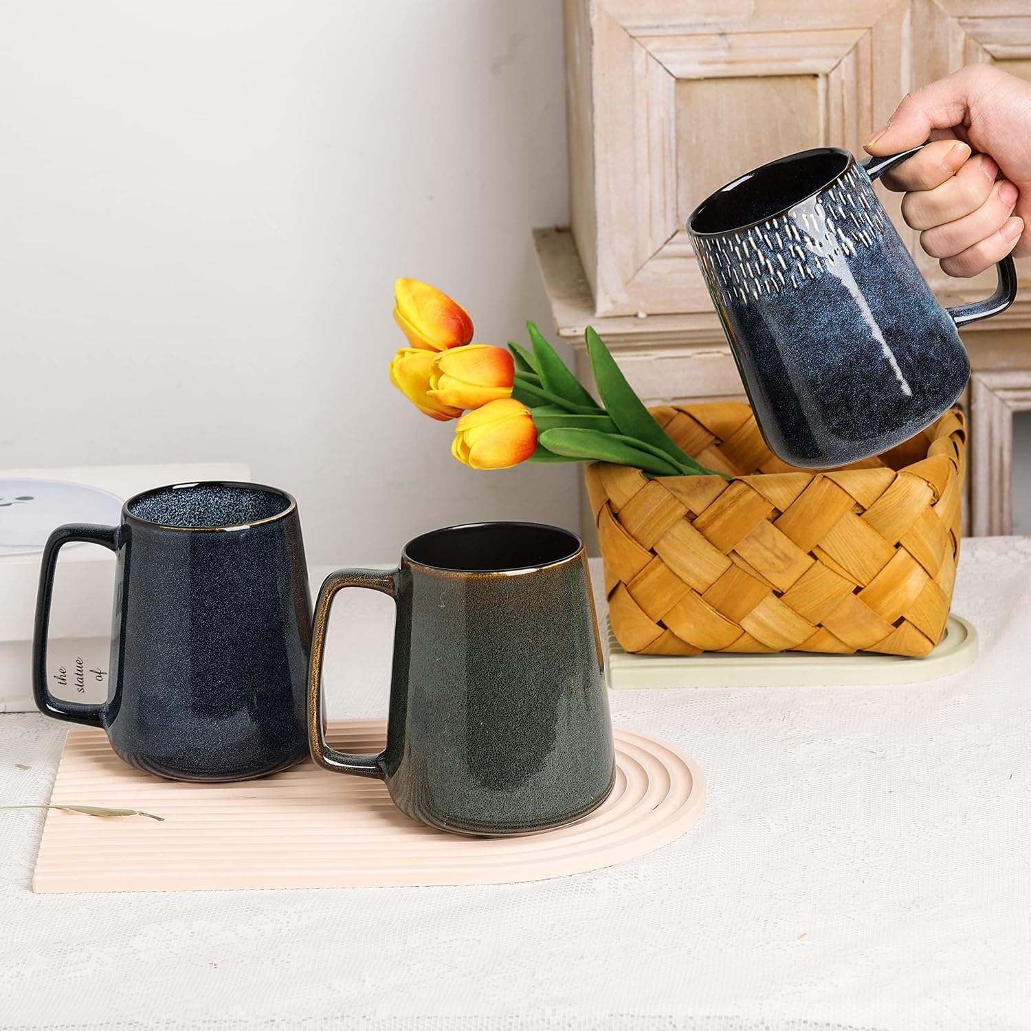 Large Ceramics Coffee Mugs, 24 oz, Large Handle Design