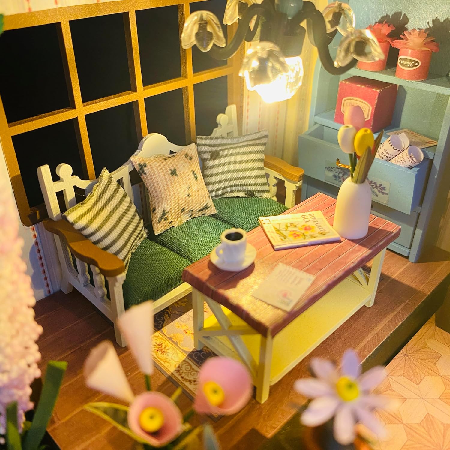 MAGQOO Wooden Dollhouse Miniature with Furniture DIY Dollhouse Kit DIY House Kit Tiny House Kit with Voice Control and Music Movement 1:18 Scale Creative Room Idea(Time Travel)