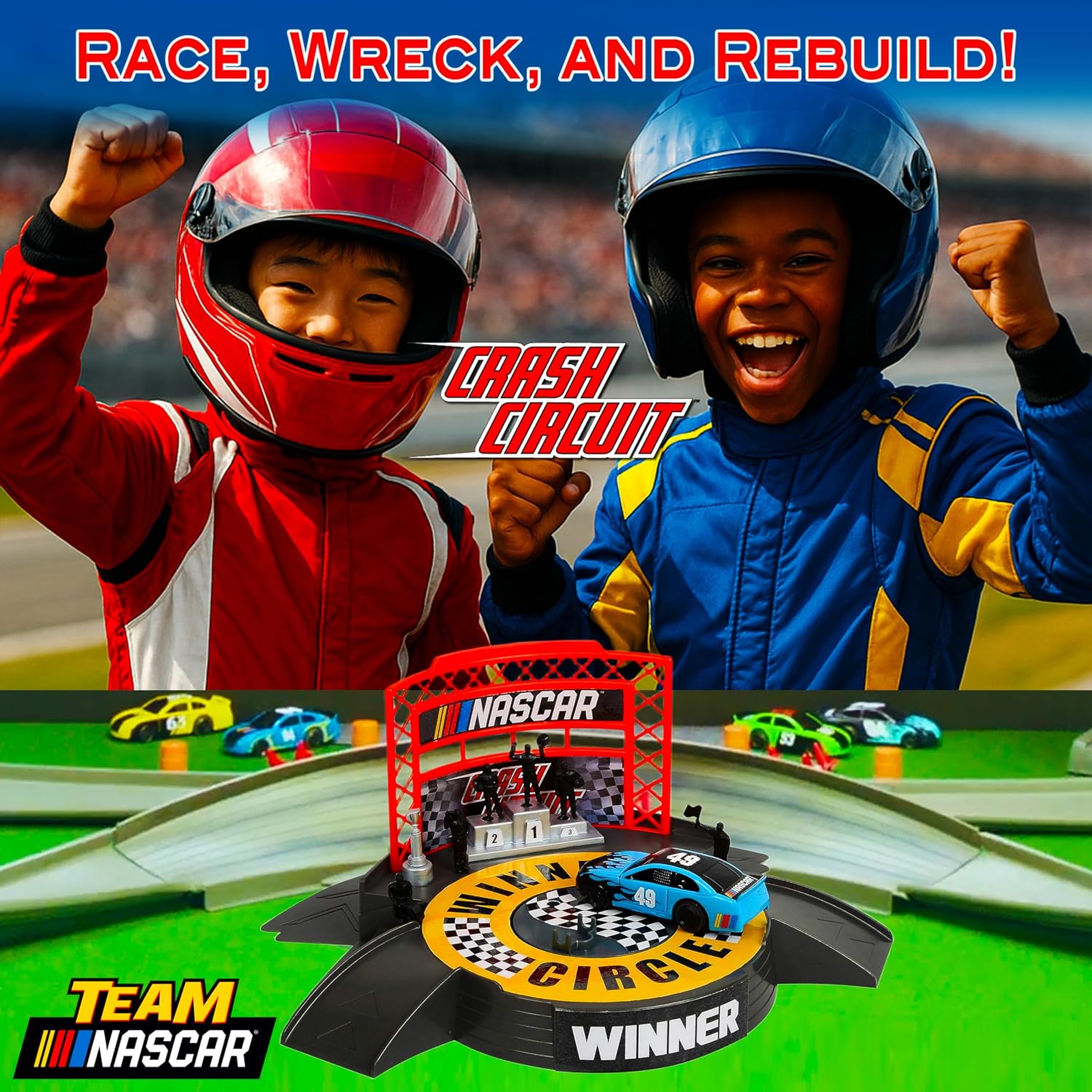 Slot Car Race Track Sets | NASCAR Crash Circuit Short Track | 2 Electric Powered Cars with Flash Chargers | Race Tracks for Kids Ages 4-8 | Car