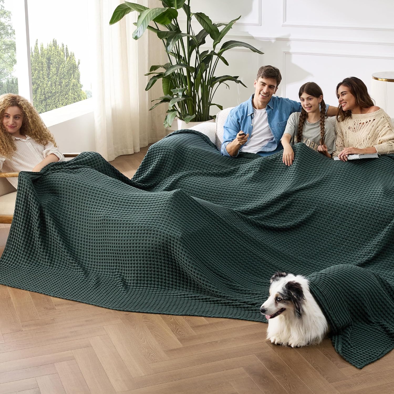 Bedsure Cooling Waffle Blanket for Hot Sleepers, Ivory, Queen, 90"x90"