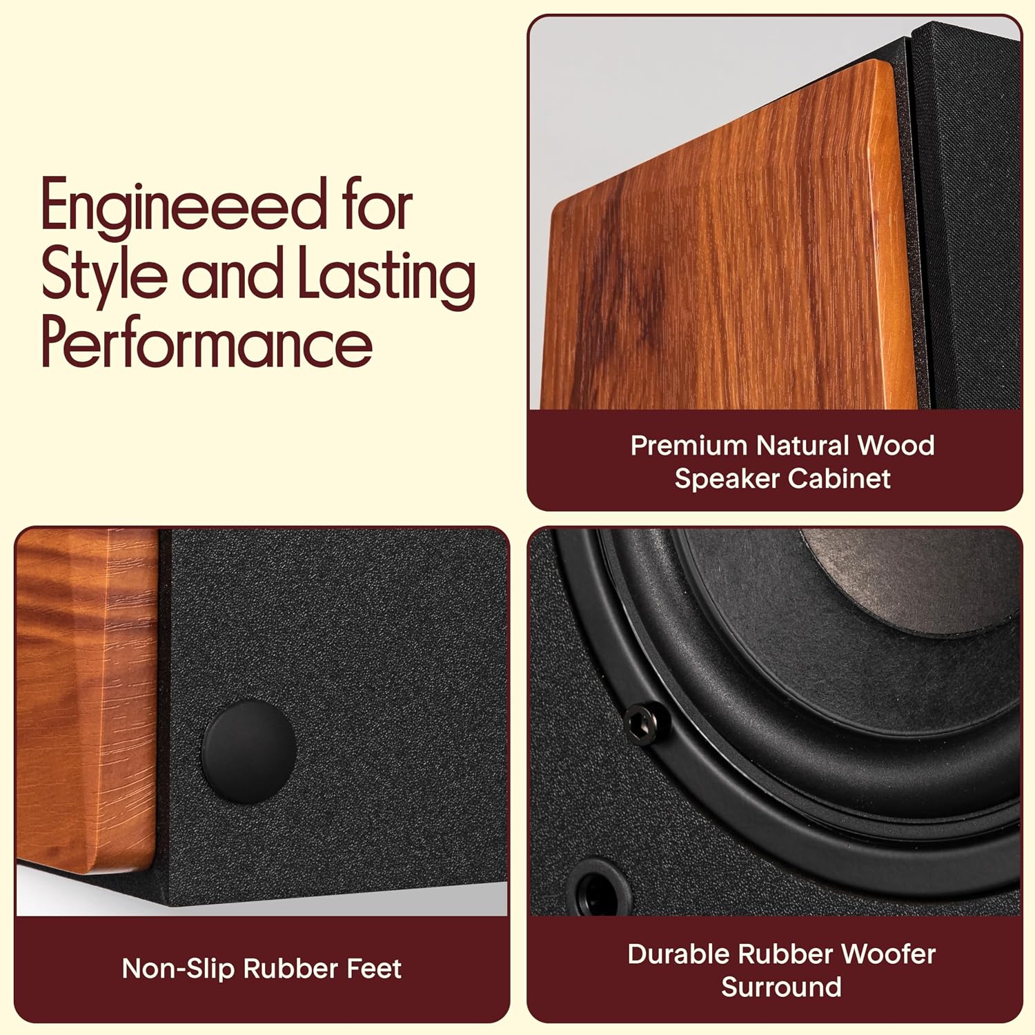 Pyle Powered Bookshelf Speaker System with Bluetooth, 80W Active Stereo Speakers, Bass Reflex Natural Wood Cabinet, Hi Def ARC, Optical, Coax, Subwoofer Out, for Entertainment, Studio (Pair)