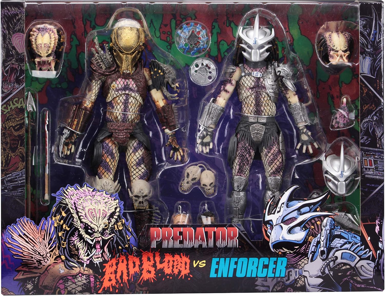 NECA - Predator - 7” Scale Action Figures - Ultimate Bad Blood vs Enforcer 2-Pack | Predator 8 Inch Action Figure 2-Pack Series - Ultimate Bad