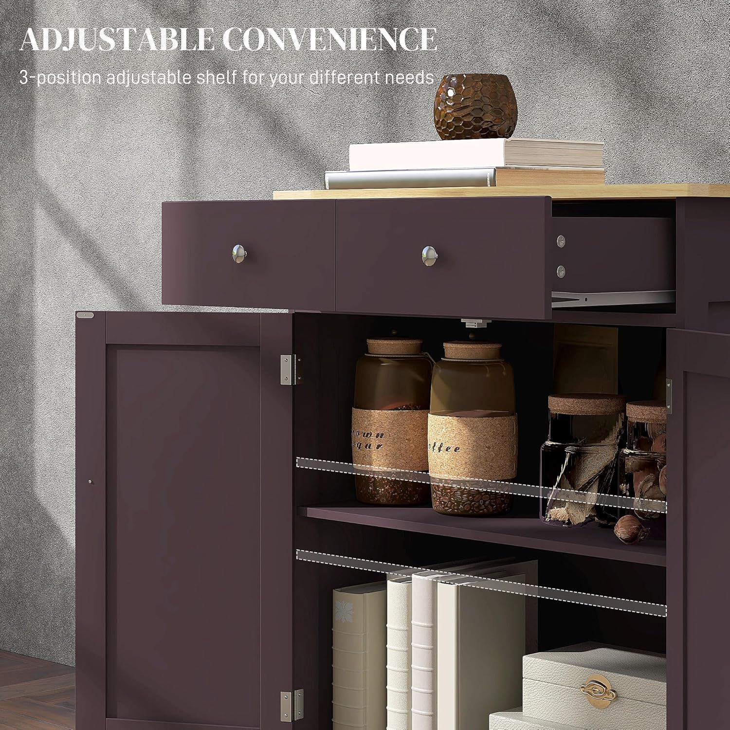 HOMCOM Sideboard Buffet Cabinet Solid Wood Countertop White