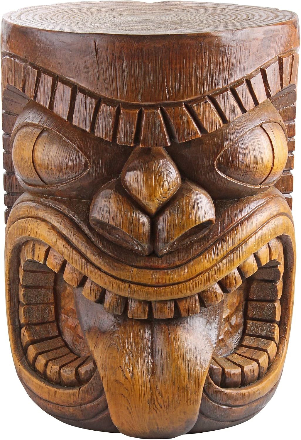 Design Toscano Grand Tiki Face Kanaloa Teeth Indoor/Outdoor Side Table Statue, Patio, Bar, Den, 20 inch tall, Cast Stone Resin, Woodtone Finish