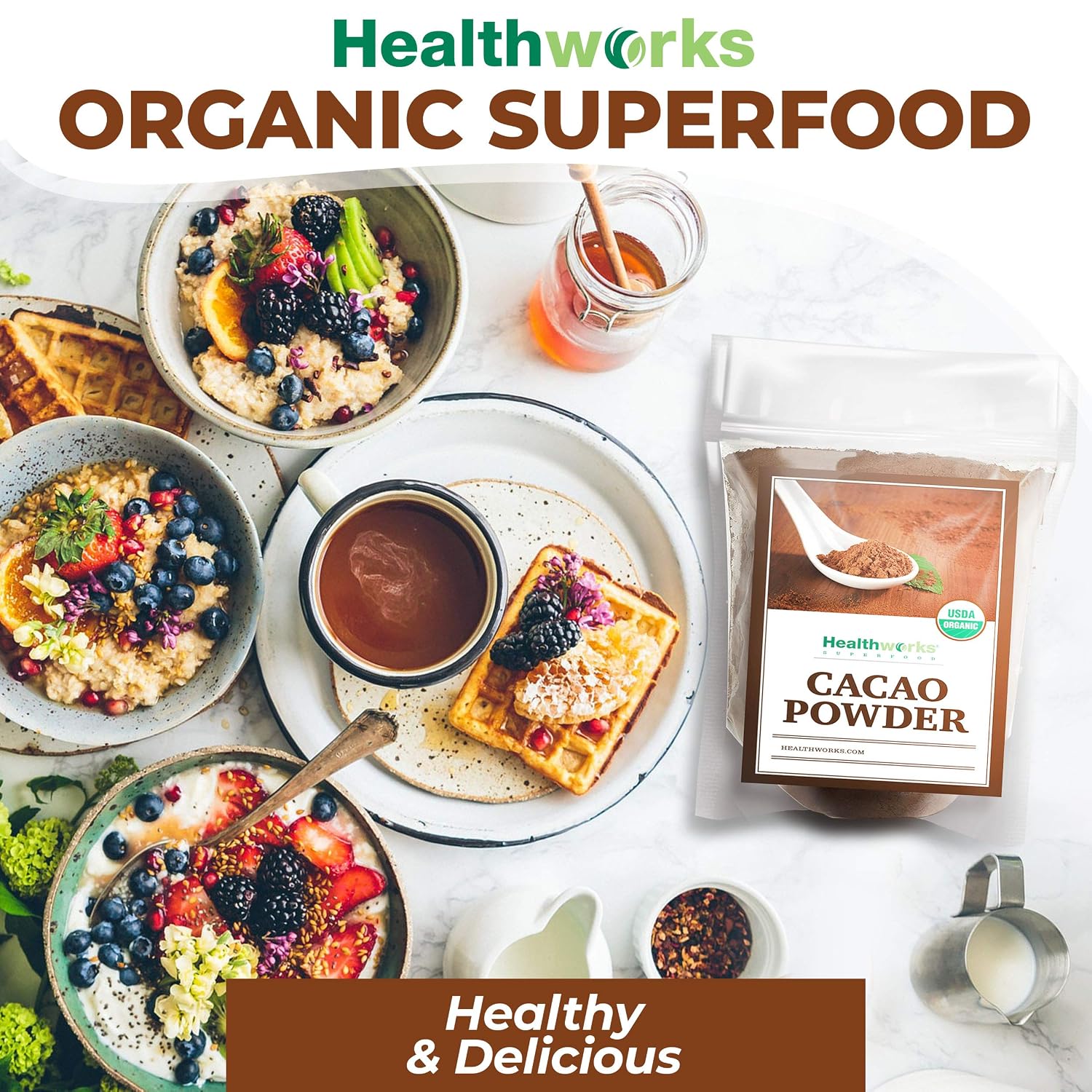 Healthworks Superfoods Organic Cacao Powder 1 lb Unsweetened Vegan Non-GMO | Organic, Unsweetened, Antioxidant, Magnesium, Non-GMO, Vegan, Keto, For Baking, For Smoothies, For Hot Chocolate, Paleo