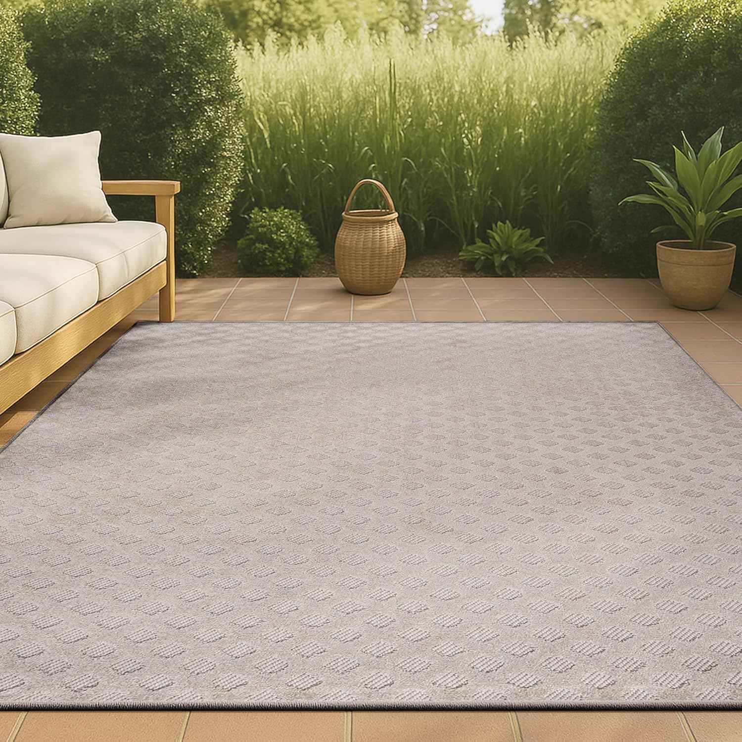 JONATHAN Y Mini-Diamond Trellis Indoor Outdoor Area Rug 3X5 White/Black, Rabat High-Low Pile for Backyard, Patio, Porch, Easy-Cleaning, High Traffic