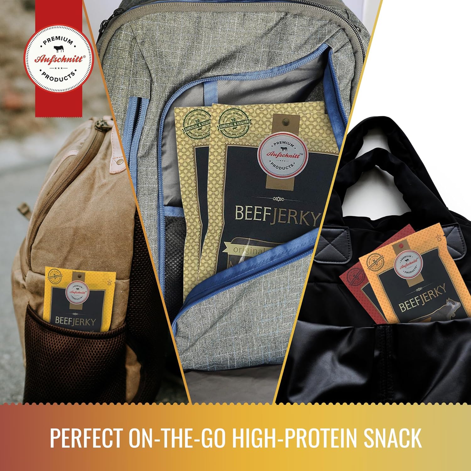 Aufschnitt Grass Fed Beef Jerky - Low Sodium, Certified Kosher - Made in USA - Keto Friendly - 3 Pack, Sweet Variety