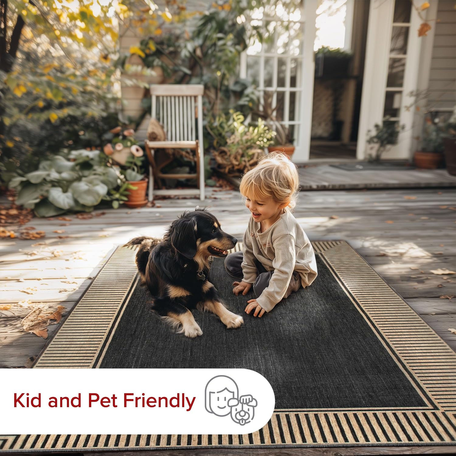 nuLOOM Asha Light Brown Bordered Indoor/Outdoor Area Rug, 4' x 5'