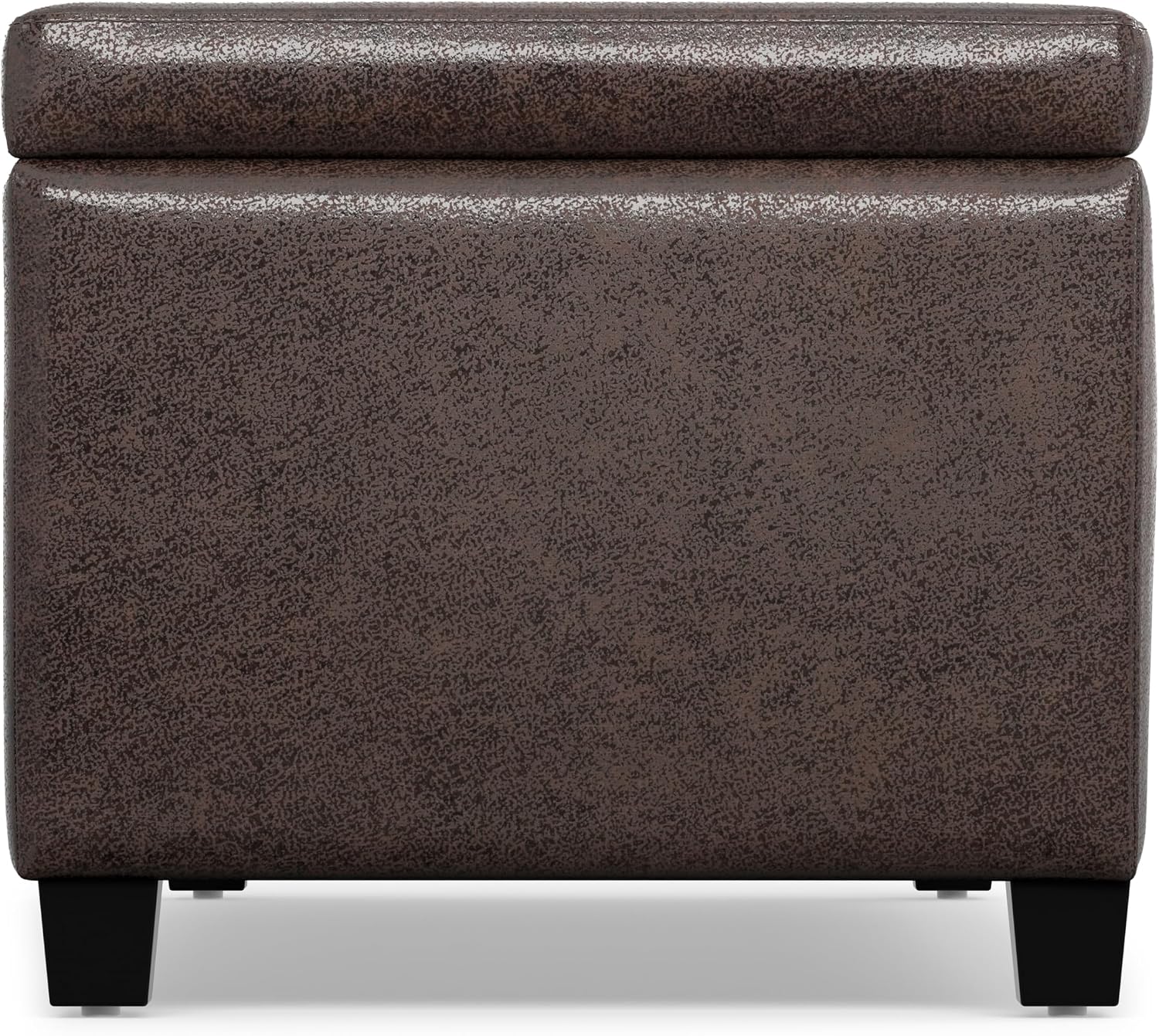 SIMPLIHOME Avalon 48" Wide Vegan Leather Storage Ottoman in Brown
