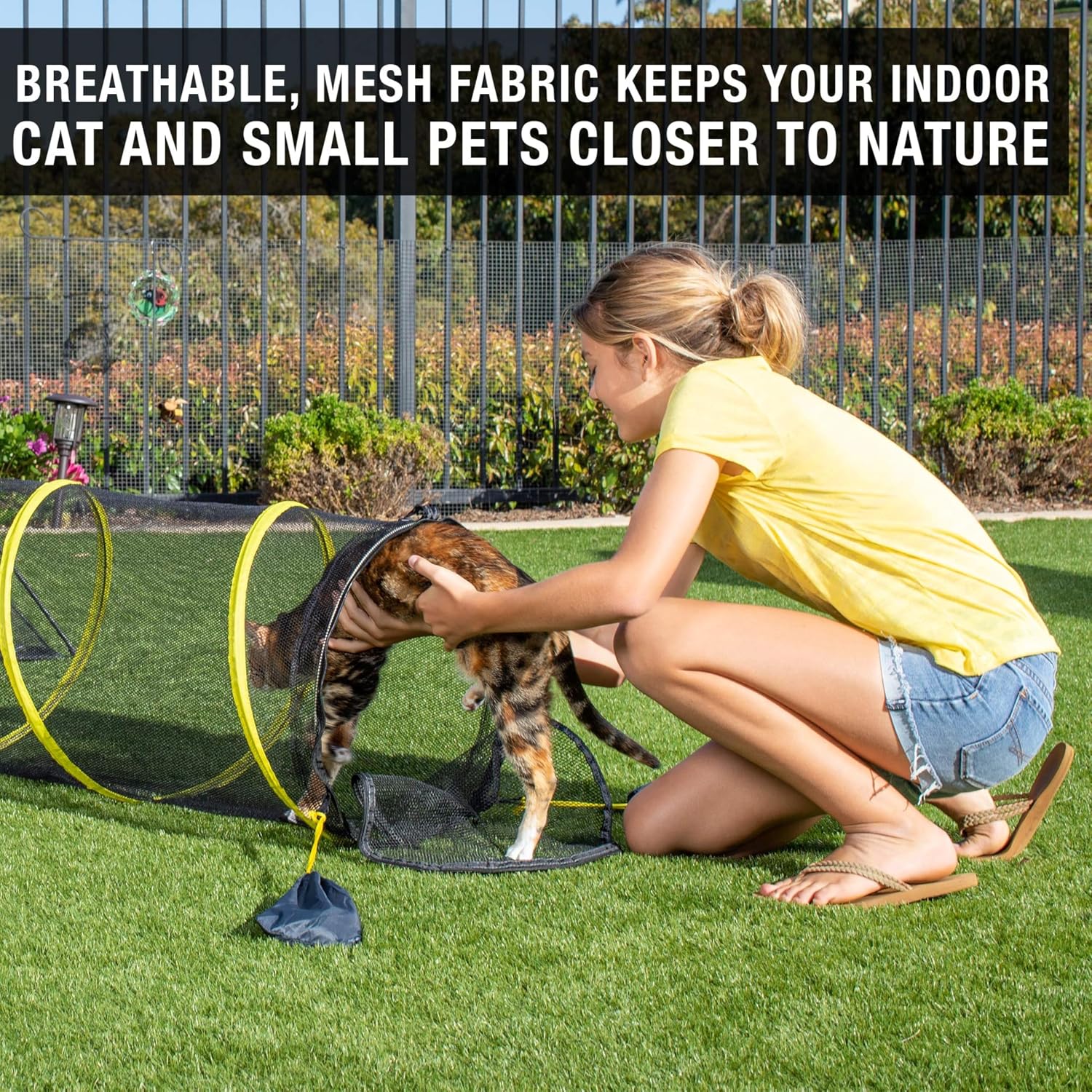 Kitty Compound Outdoor Cat Enclosure and Tunnel, Play Tents | Portable playhouse setup letting indoor felines enjoy fresh air outside while staying contained, safe and secure at all times