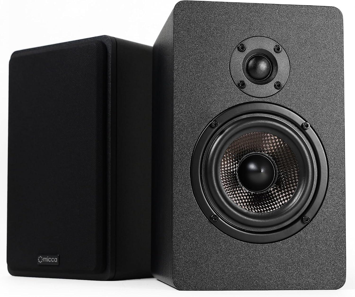 Micca MB42X Advanced 2-Way Passive Bookshelf Speakers, Stereo Pair, Black | Amplifier Required, 4-Inch Carbon-Fiber Woofer, 0.75-Inch Silk-Dome Tweeter, Desktop, Home Theater, Surround Sound