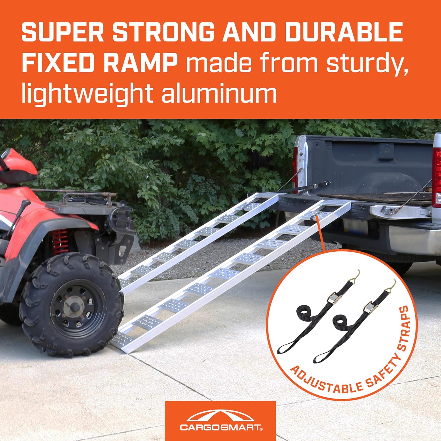Aluminum Straight Fixed Ramp with Treads (2pk) - Easily and Safely Load and Unload Light Equipment, Lawn Tractors, ATVs and More, 1, 250 lb. Capacity