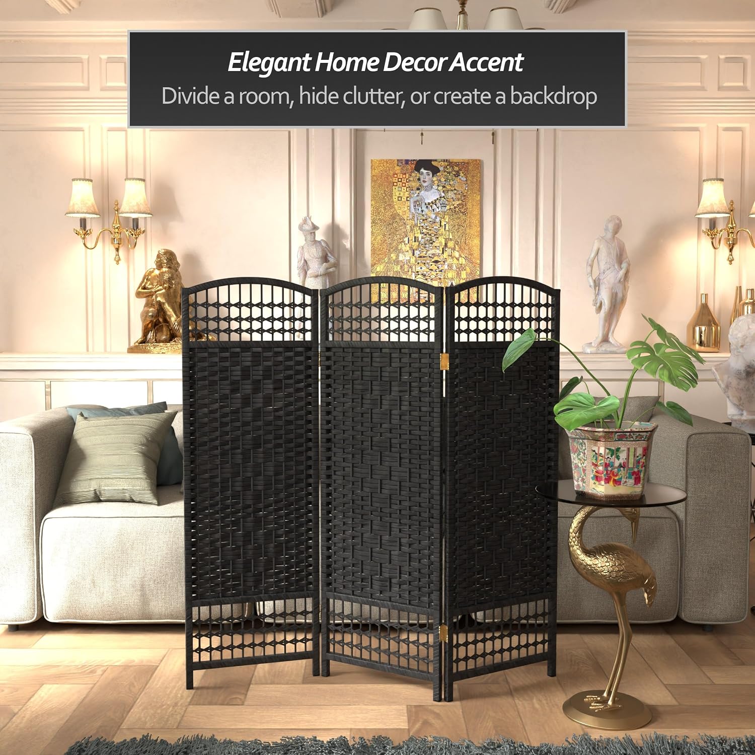 4 ft. Short Fiber Weave Folding Screen - Natural - 4 Panels
