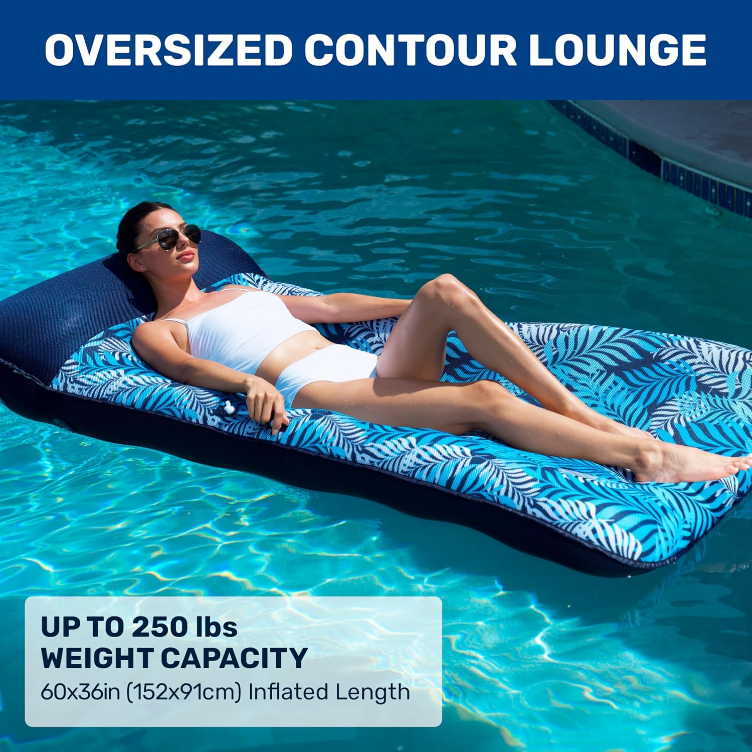 Aqua Comfort Pool Float Lounge – Inflatable Pool Floats for Adults with Headrest and Footrest – Bubble Waves