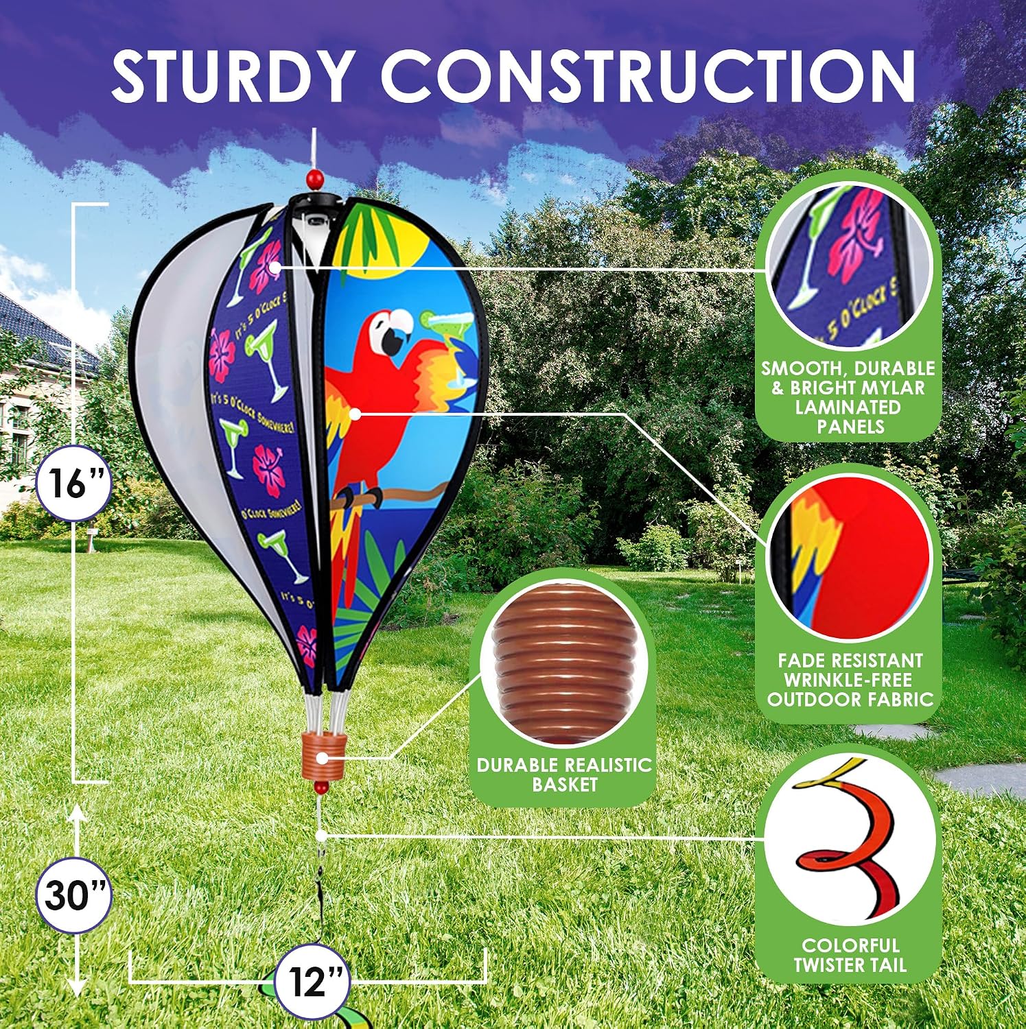 Hot Air Balloon Hanging Garden Spinner 16" - Vibrant Patriotic Design, Weather-Resistant Outdoor Decor, Durable & Lightweight for Patios, Yards, and Gardens - Eye-Catching Wind Spinner