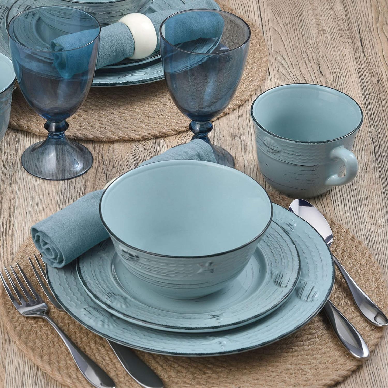 Pfaltzgraff Trellis White 16-Piece Stoneware Dinnerware Set, Service for 4, Distressed White Finish, Microwave & Dishwasher Safe Plates and Bowls