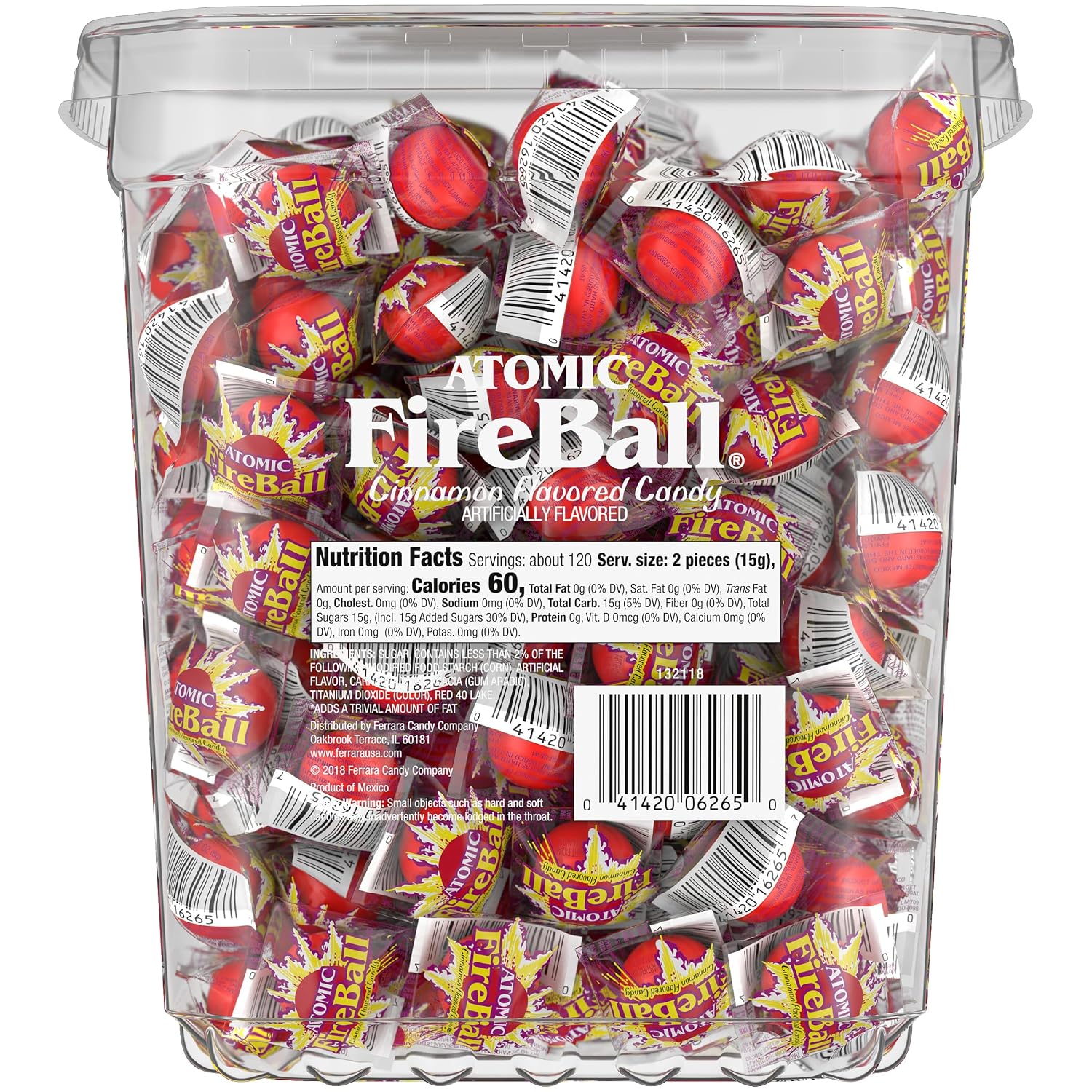 Wonka Atomic Fireball, Candy, Cinnamon Flavor, Individually Wrapped, 7.5 g (240 ct) | Intense cinnamon heat, iconic red fireball, individually wrapped