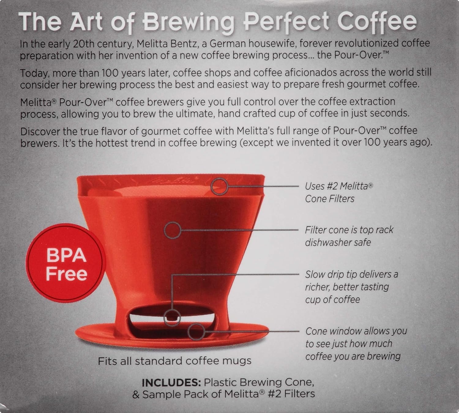 Melitta Filter Coffee Maker, Single Cup Pour-Over Brewer, Black, 1 Count (640007)