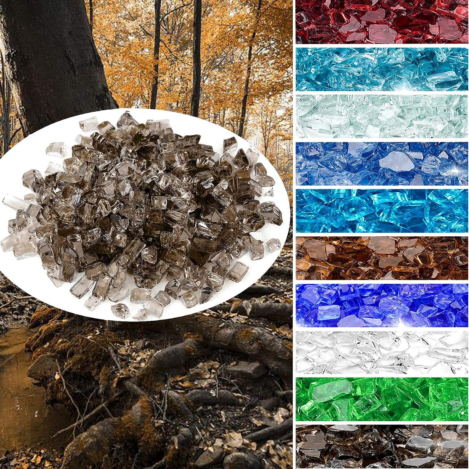 Onlyfire 10 lbs Fire Glass Rocks for Gas Propane Fire Pit and Fireplace