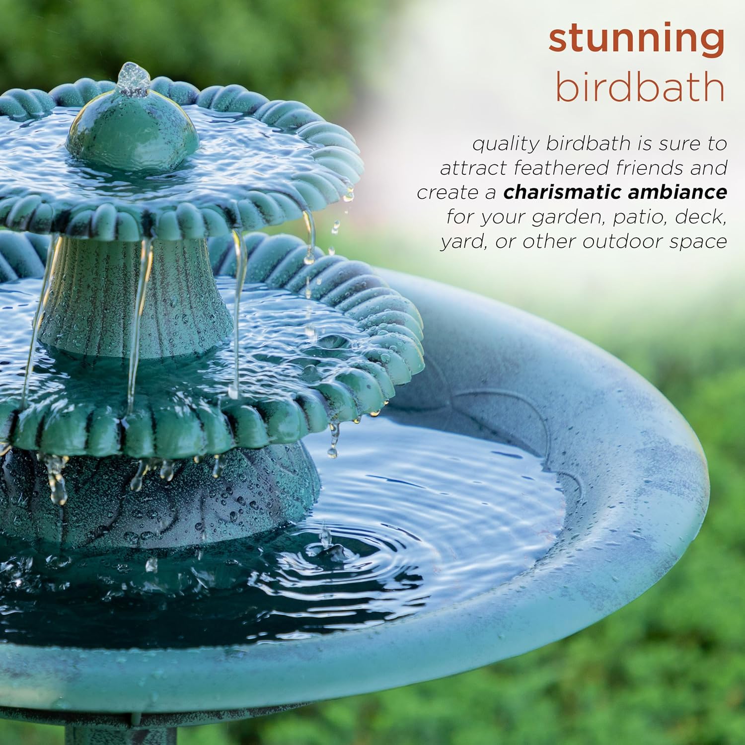 Alpine Corporation 35" Tall 3-Tier Outdoor Pedestal Water Fountain – Durable Resin Cascading Water Feature and Birdbath for Garden, Patio, Deck