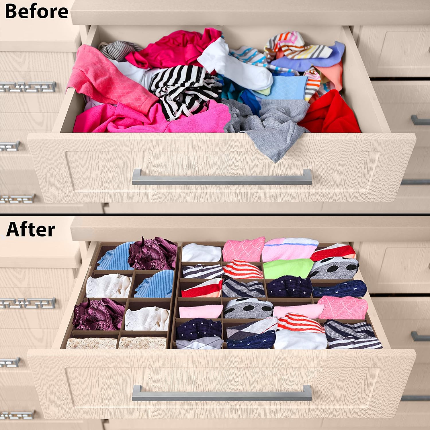 Simple Houseware 4-Pack Drawer Organizer Set for Underwear/Socks/Bra, Gray | Closet Dividers for Underwear, Socks, Bras, Scarves, Ties - Foldable Non-Woven Storage Boxes