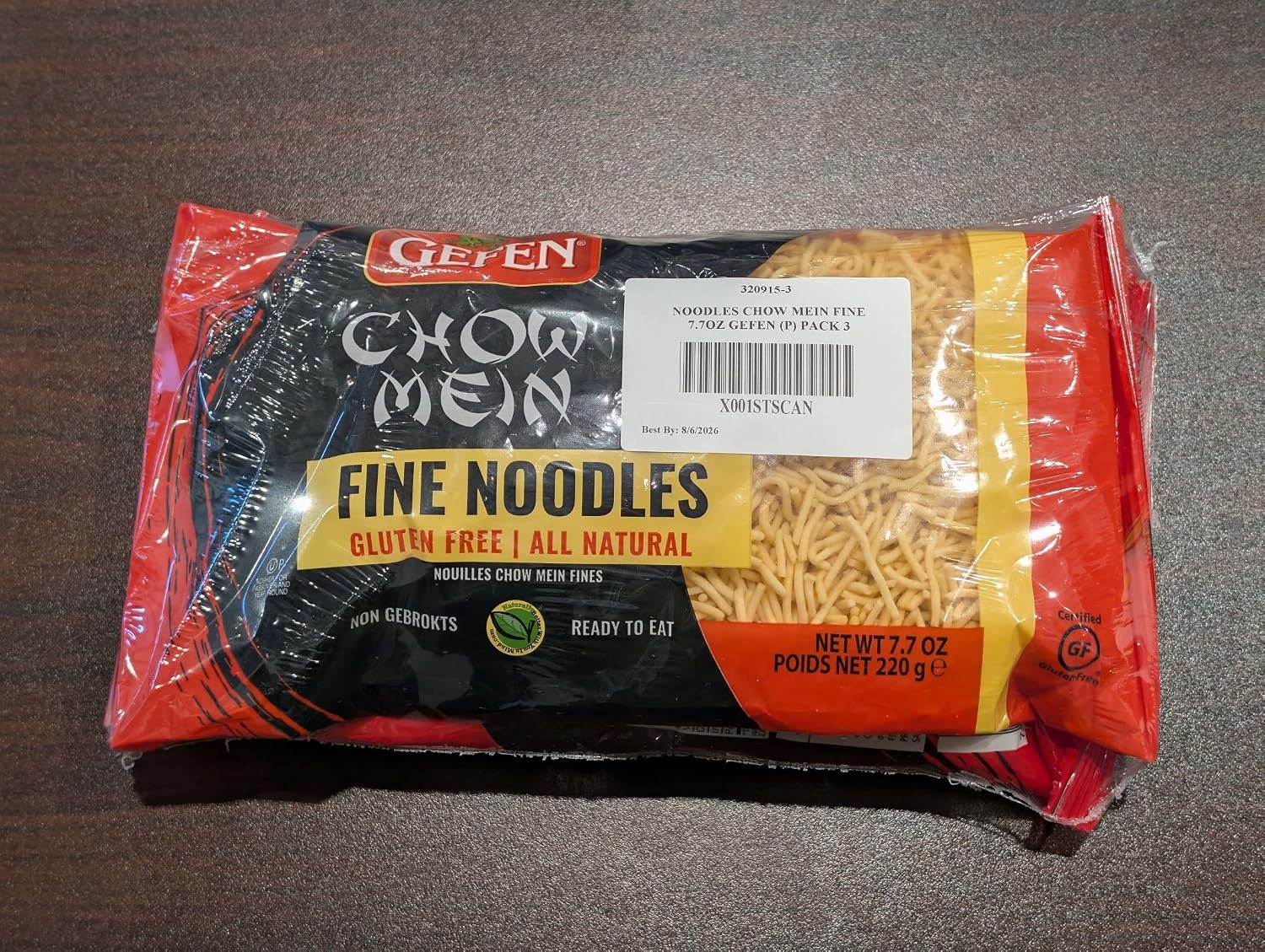 Gefen Gluten Free Chow Mein Fine Noodles, 8oz (3 Pack) Ready To Eat, All Natural, Thin & Crisp, Best By: 8/6/2026