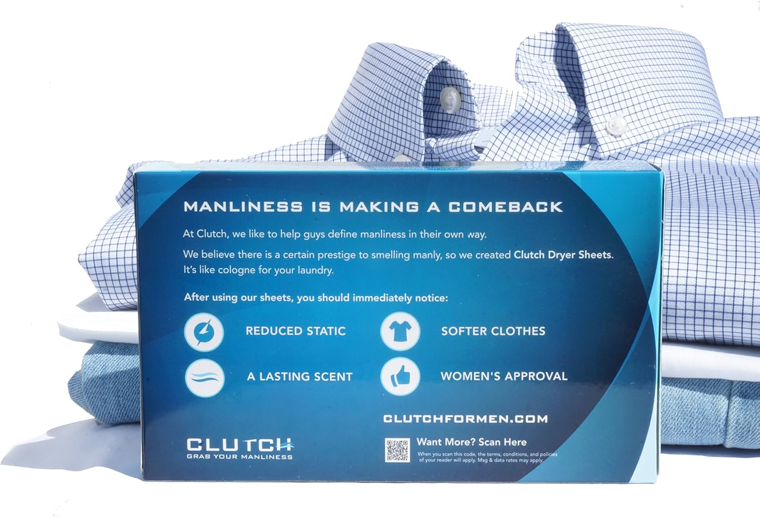 Clutch Men's Dryer Sheets, Fabric Softener for Men, 40 Count Box