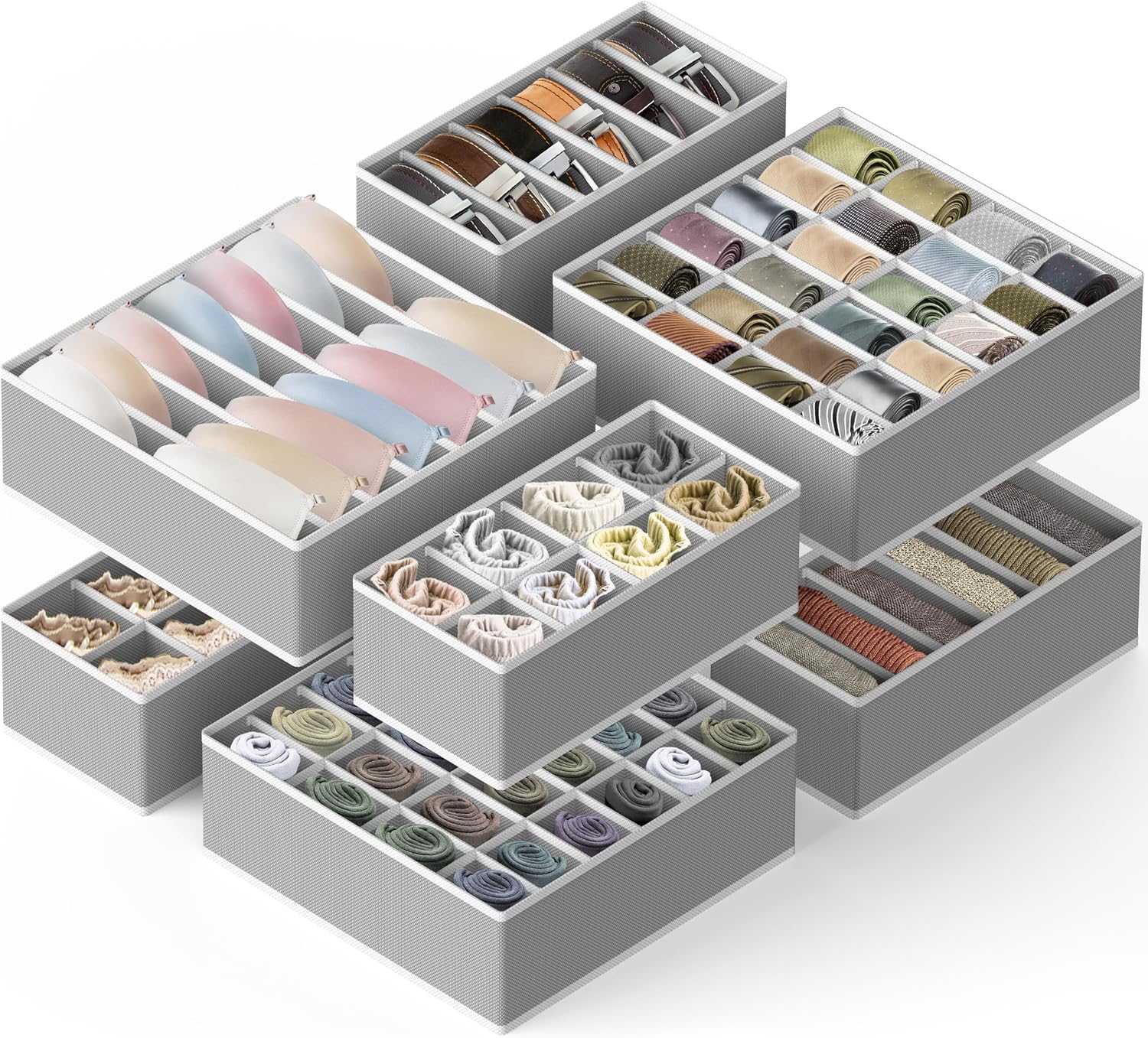Simple Houseware 4-Pack Drawer Organizer Set for Underwear/Socks/Bra, Gray | Closet Dividers for Underwear, Socks, Bras, Scarves, Ties - Foldable Non-Woven Storage Boxes