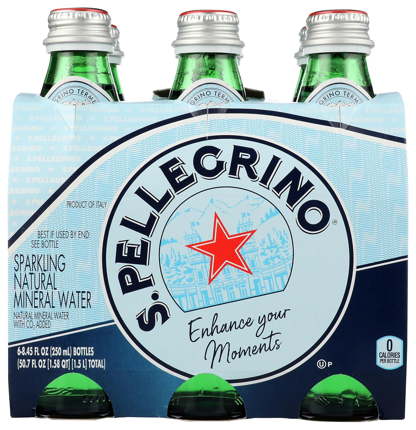 S.Pellegrino Sparkling Natural Mineral Water, 6 Pack of Glass Bottles