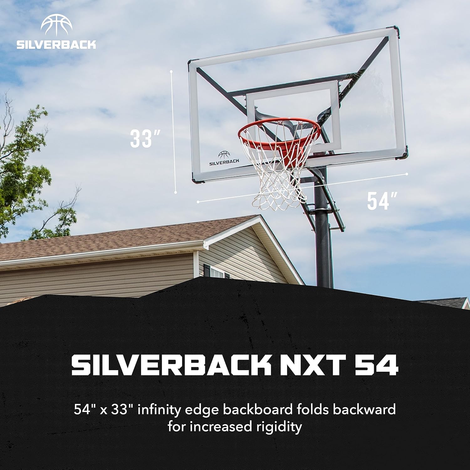 Silverback Height Adjustable In-Ground Basketball Hoop with Tempered Glass Backboard, Pro-Style Breakaway Rim, Pole and Backboard Pad