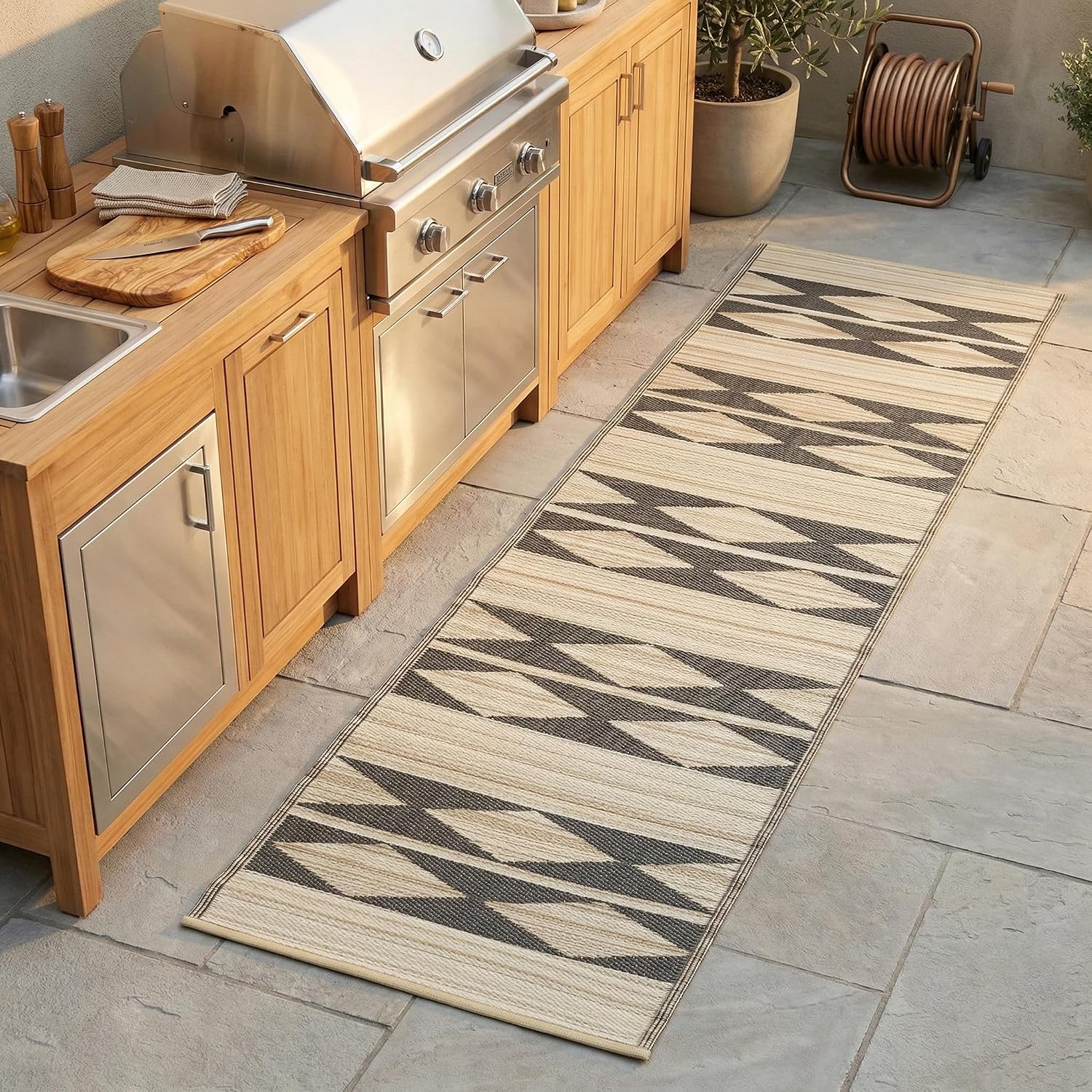 Fab Habitat Outdoor Rug - Waterproof, Fade Resistant, Crease-Free - Premium Recycled Plastic - Geo Tribal - Porch, Deck, Balcony, Mudroom