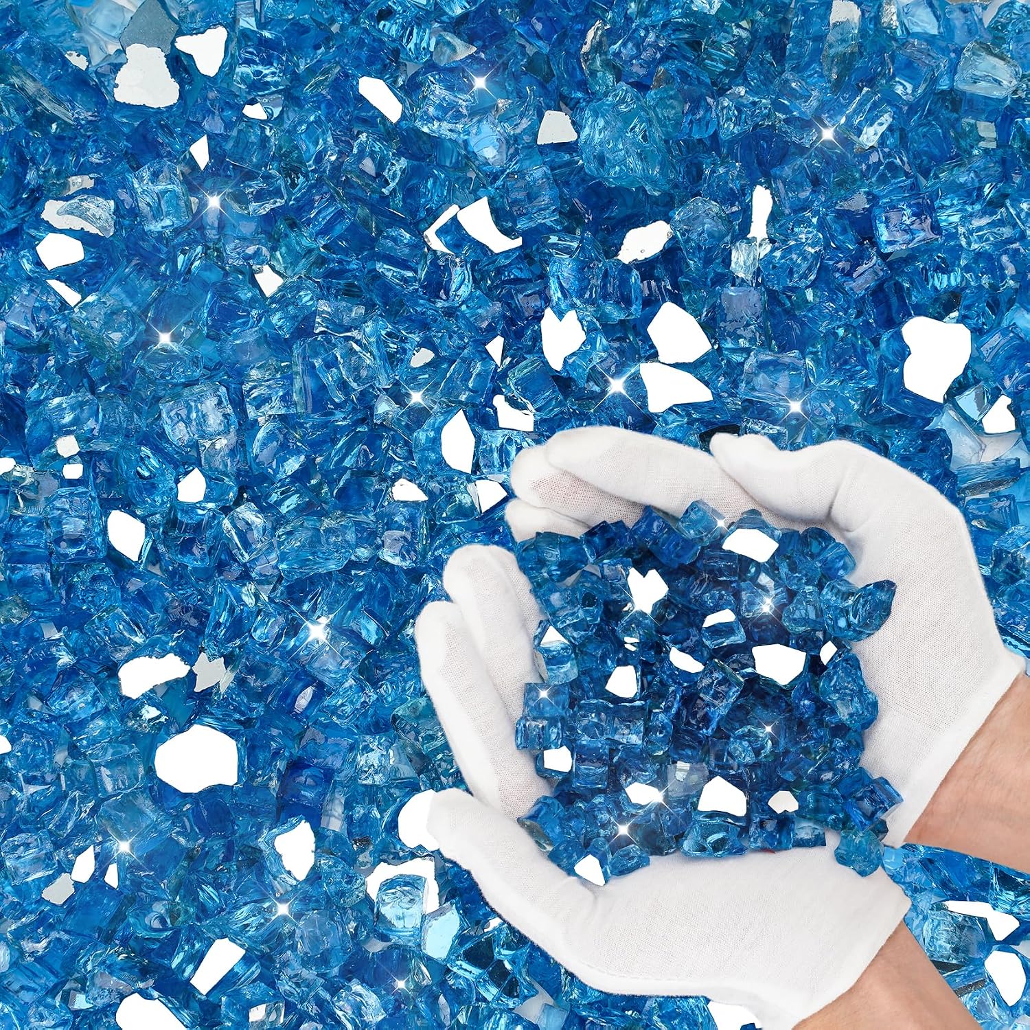 Skyflame Aqua Blue Fire Pit Glass for Propane Gas Fireplace, 10LB
